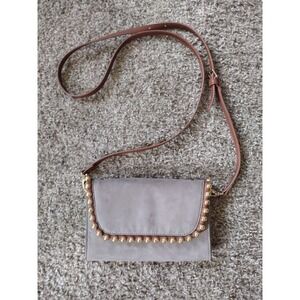 Big Buddha Gray Suede‎ With Gold Accent  Pearls And Brown Leather Strap NWOT